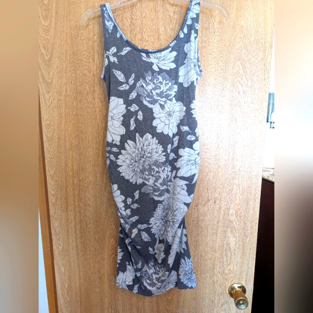 Gray Abd White Floral Maternity Dress